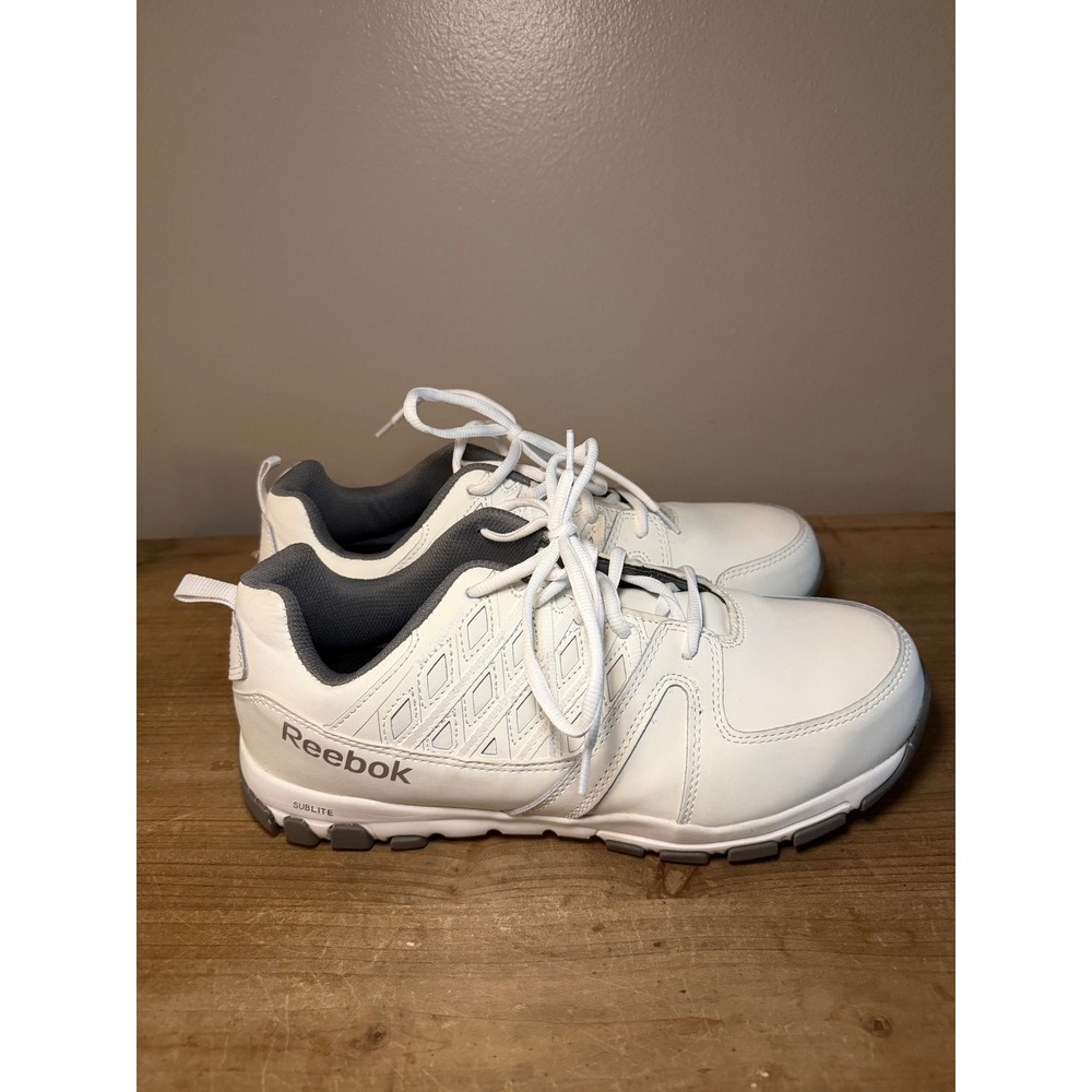 Reebok Sublite Work Mens White Leather Slip Resistant Athletic Shoes RB4005‎ - Picture 3 of 6